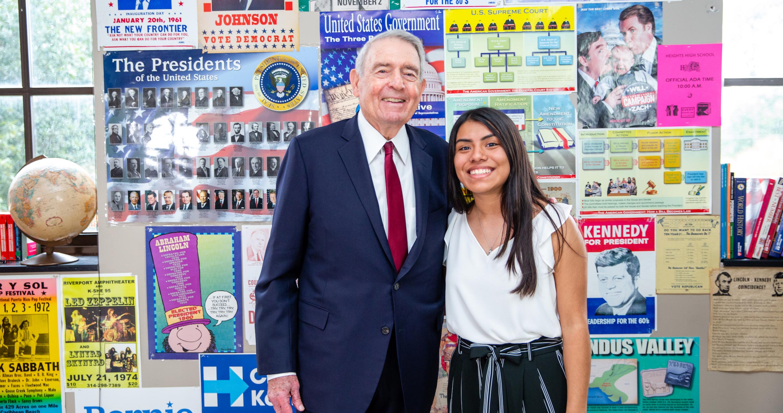 Dan Rather and Emily Ramirez at Heights High School