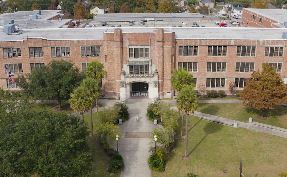 Aerial Shot of Heights High School in Houston ISD in Houston, Texas
