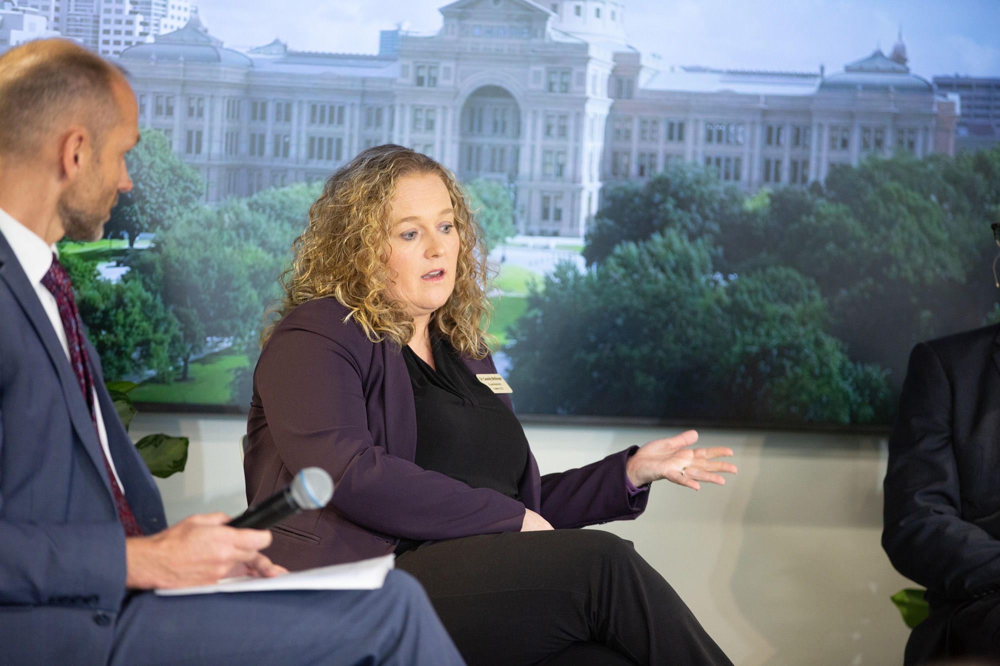 Dr. Cassidy McBrayer, Superintendent of Hawley ISD, speaks during the Across the Lawn: Funding Texas Public Schools event on September 29 at Raise Your Hand Texas.