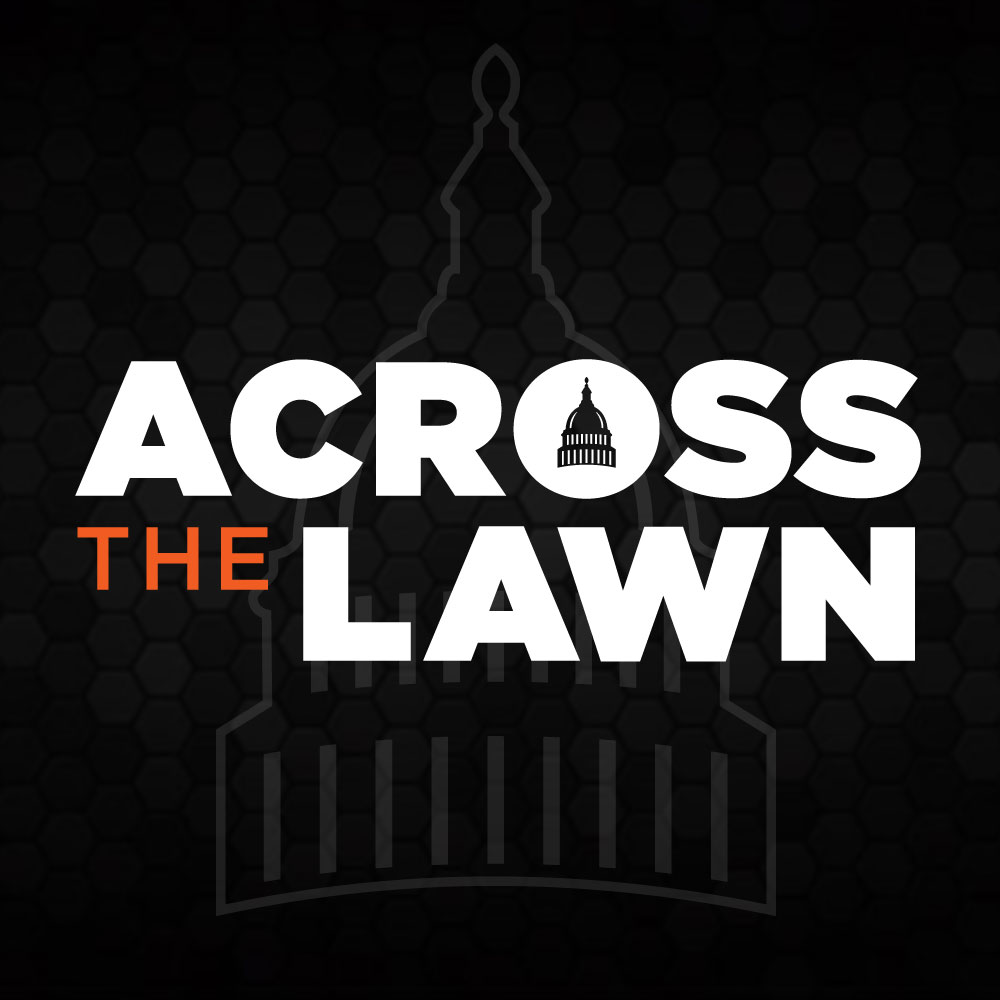 "Across the Lawn" is written in white, bold text with a black background.
