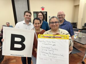Beyond the Falling STAAR workshop participants show off their final school's grade.