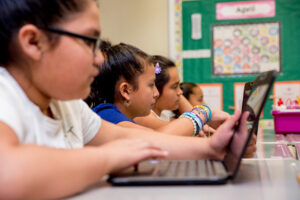 Children taking a test in a Texas elementary school.