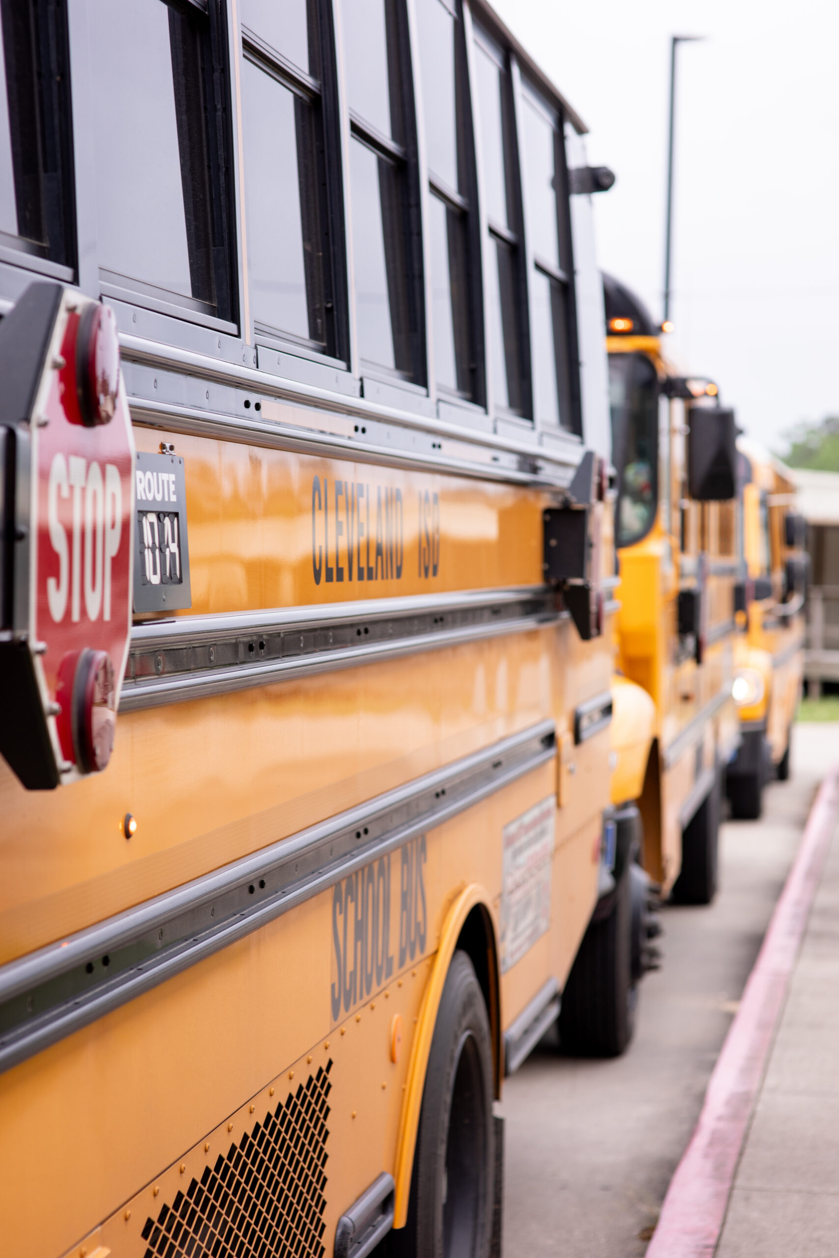 A fleet of school buses in Cleveland, Texas. 